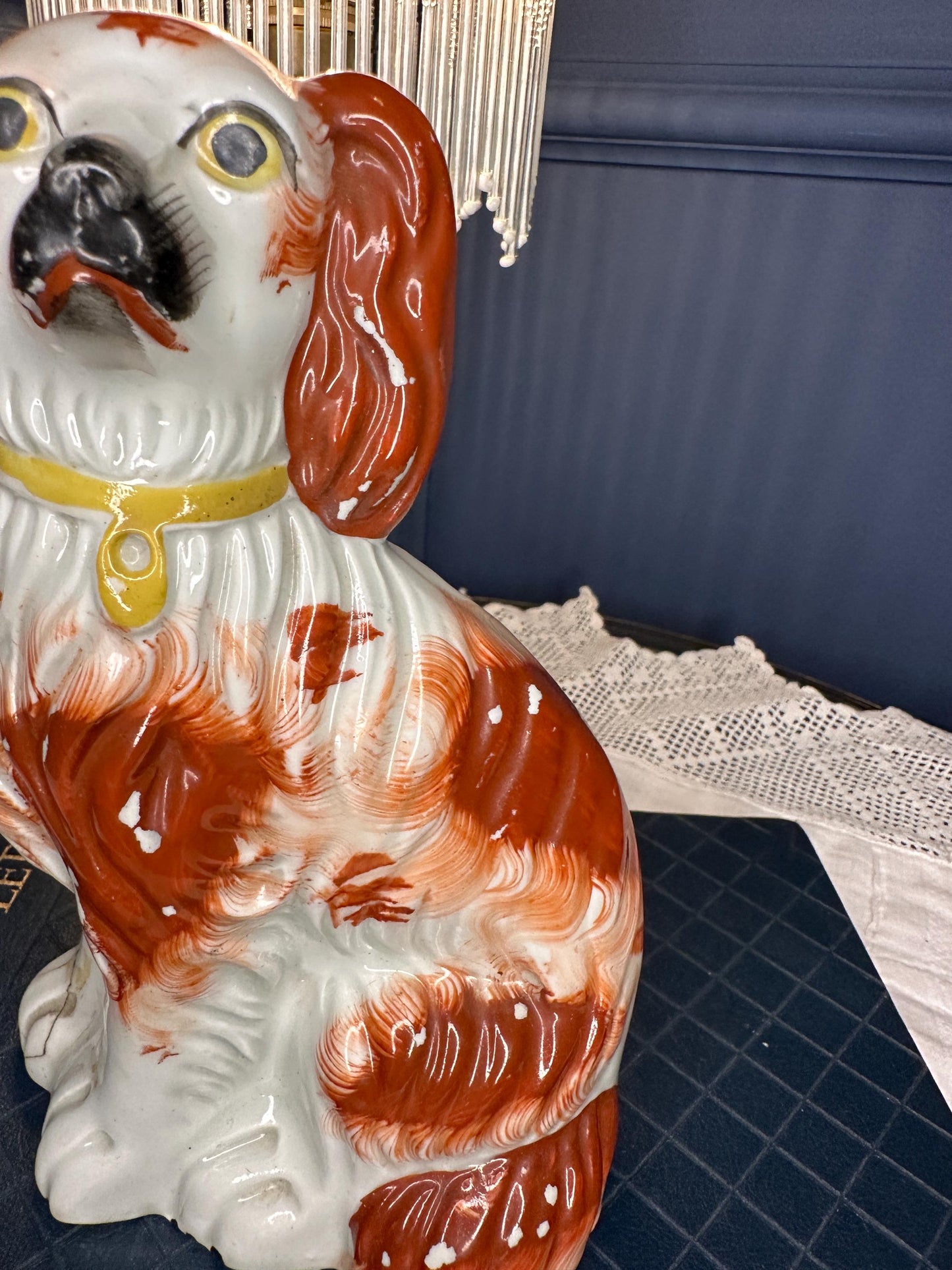 Antique Flatback Staffordshire Spaniel Dog Figurine Victorian Mantel Dog