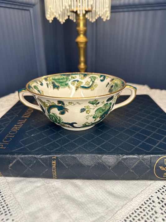 Antique Mason’s Chartreuse Ironstone China Serving Bowl | Victorian Transferware Soup Tureen Bowl Green Floral
