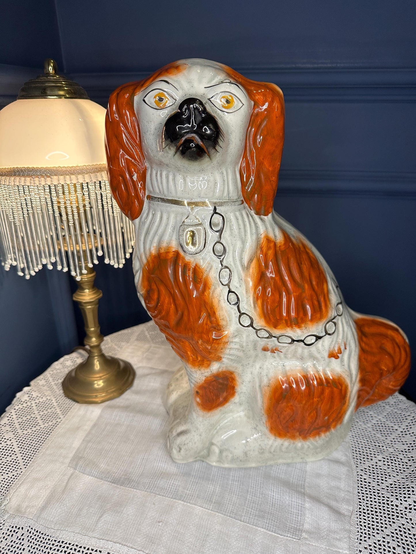 Antique Staffordshire Style Spaniel Dog Figurine – Single Victorian Revival Mantel Dog