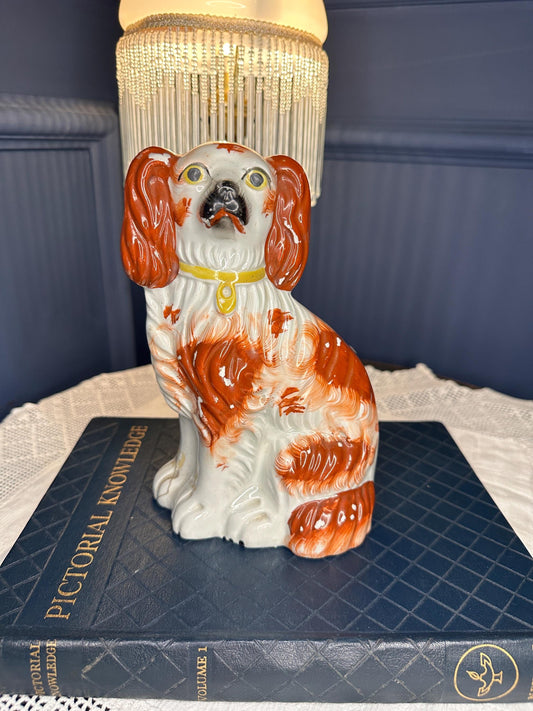 Antique Flatback Staffordshire Spaniel Dog Figurine Victorian Mantel Dog