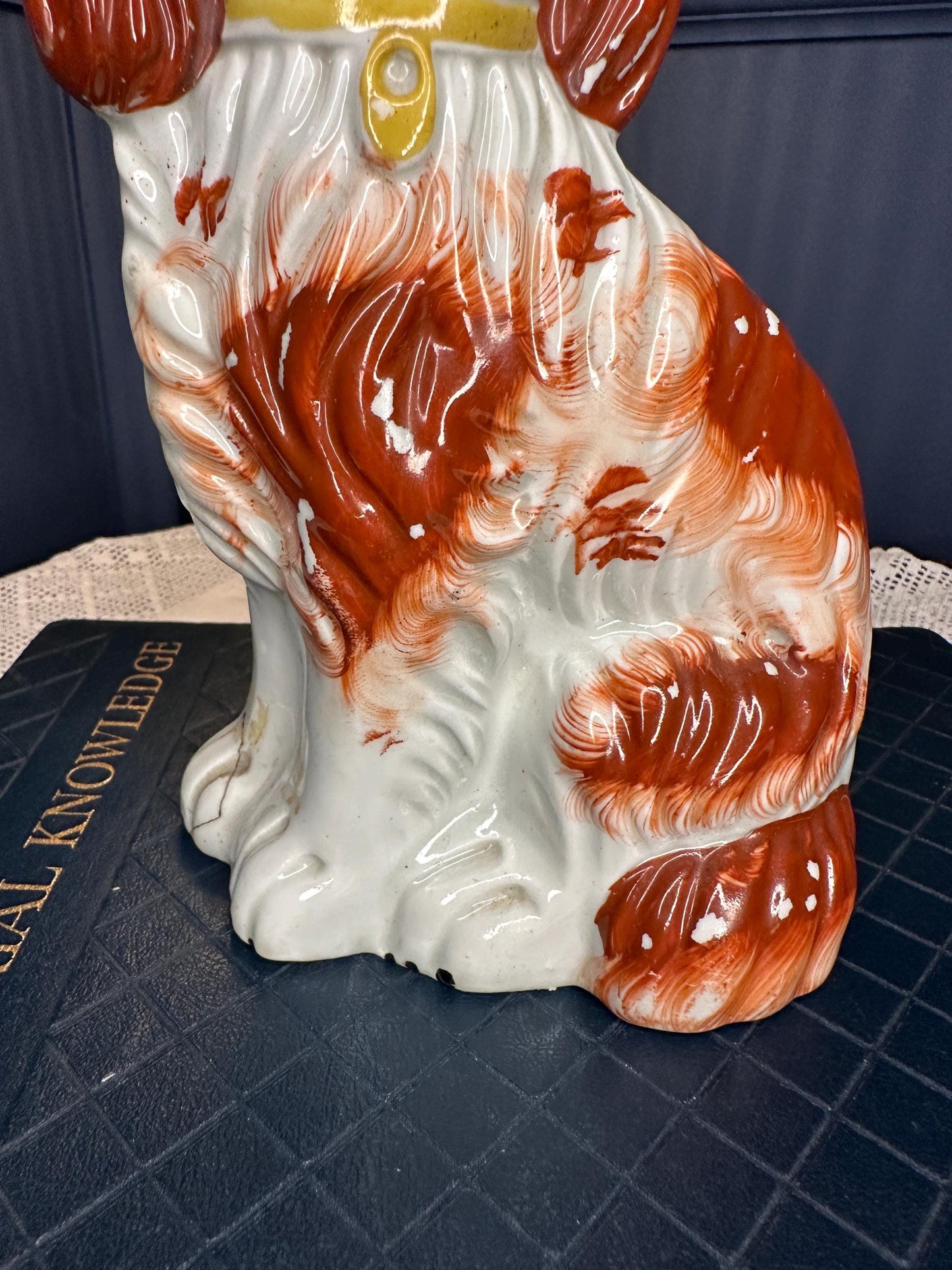 Antique Flatback Staffordshire Spaniel Dog Figurine Victorian Mantel Dog